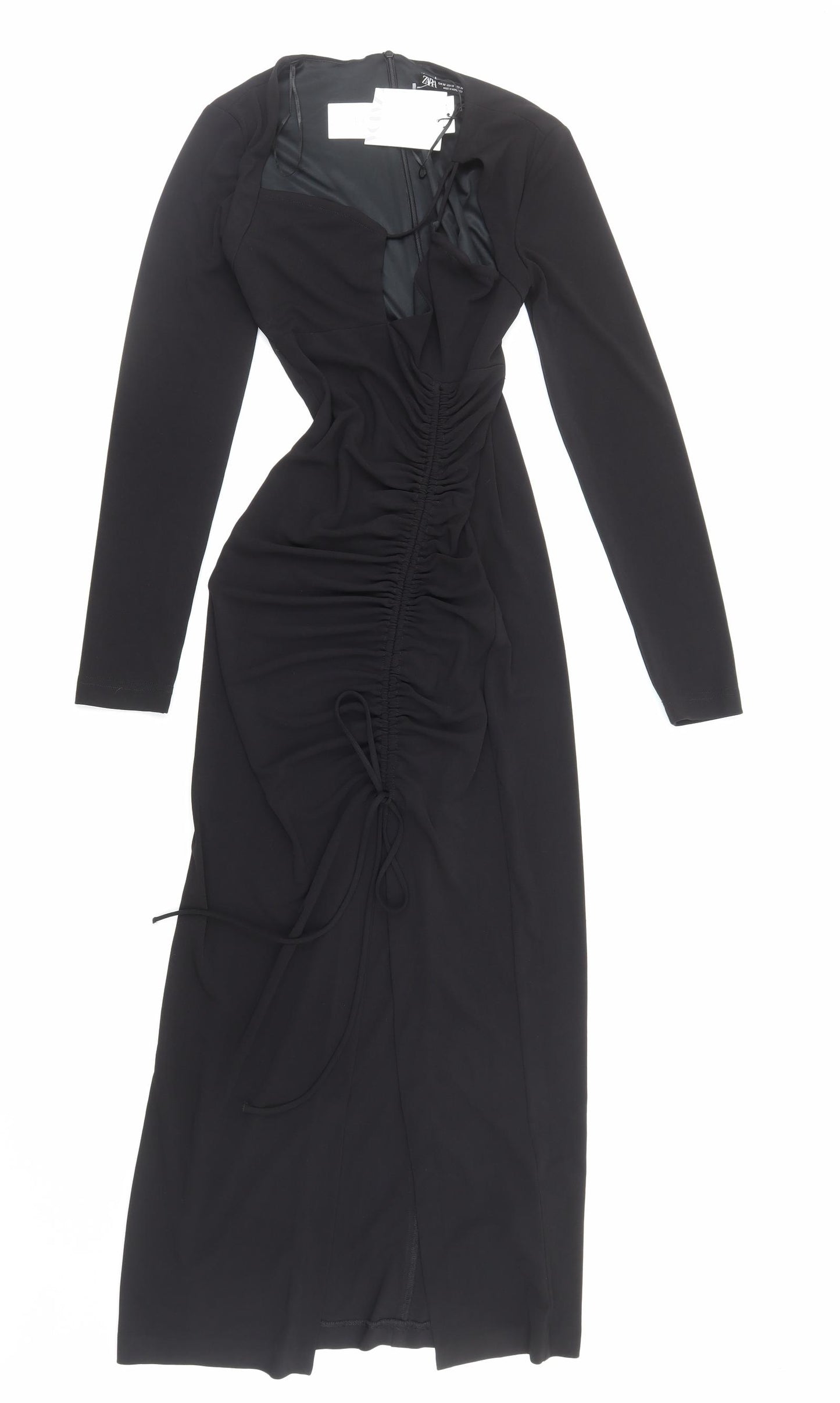 Zara Womens Black Polyester Maxi Size XS Square Neck Zip