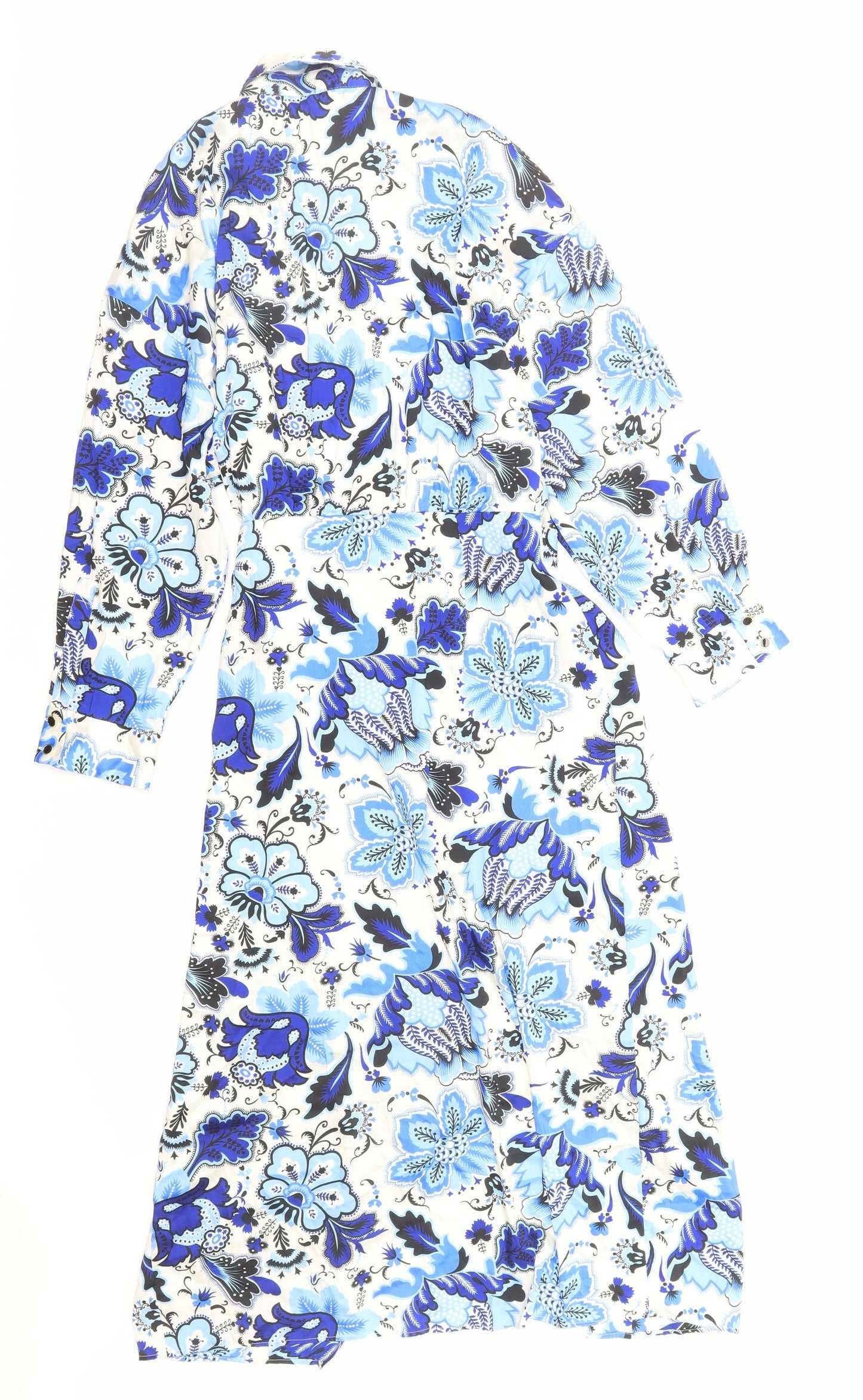 Zara Womens Blue Floral Polyester Shirt Dress Size XL Collared Pullover