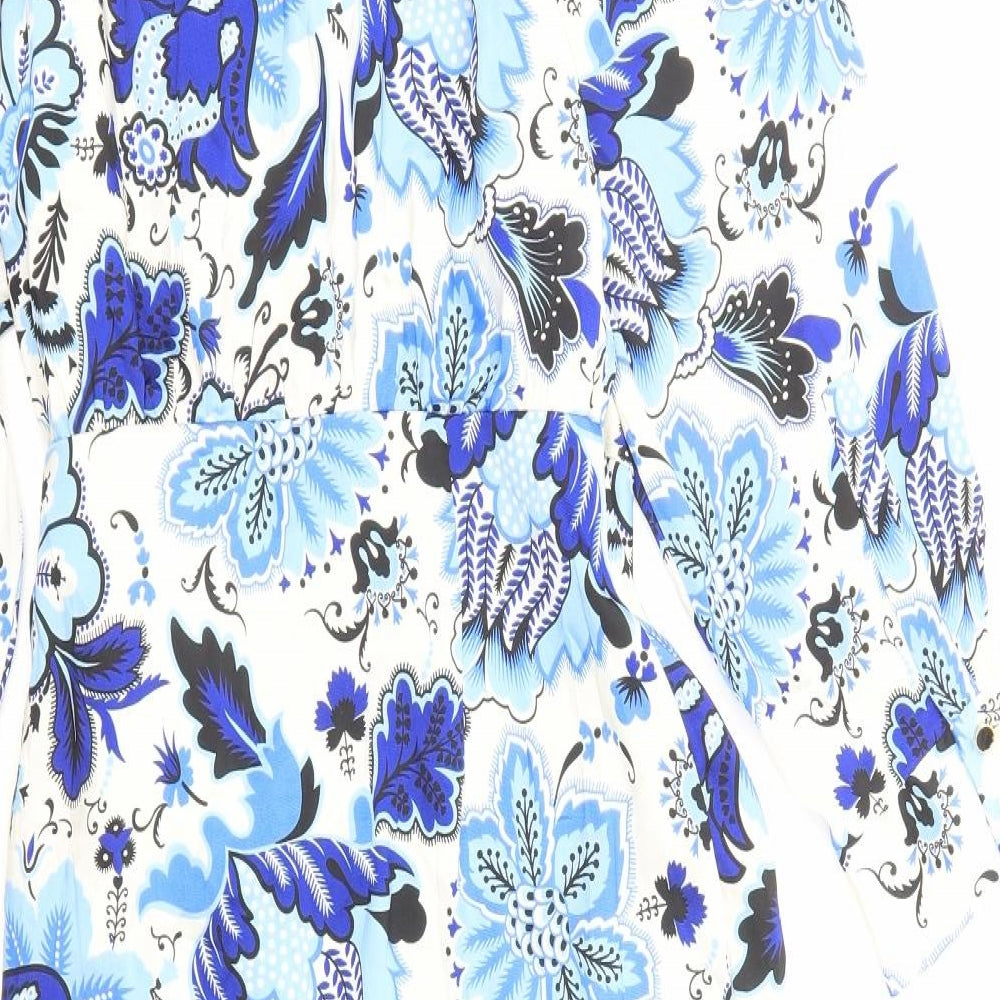 Zara Womens Blue Floral Polyester Shirt Dress Size XL Collared Pullover
