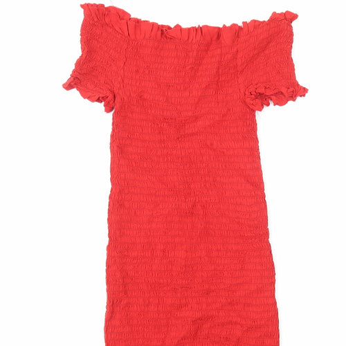 Milk It Womens Red Viscose Sheath Size L Off the Shoulder Pullover - Shirred