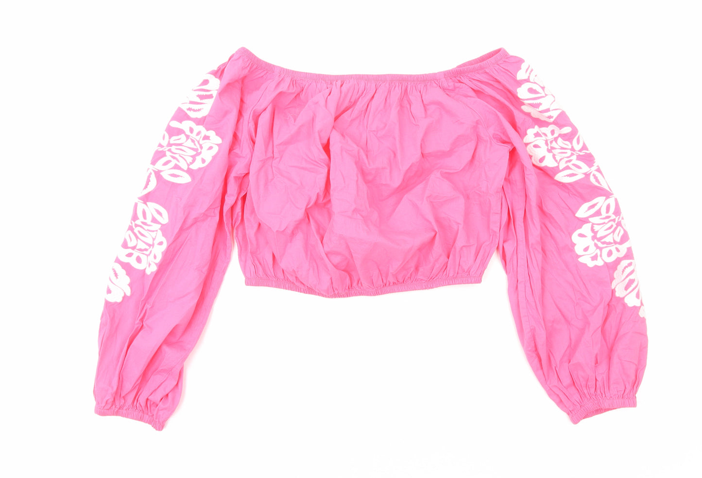 Marks and Spencer Womens Pink Cotton Cropped Blouse Size 12 Boat Neck