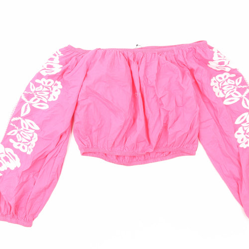 Marks and Spencer Womens Pink Cotton Cropped Blouse Size 12 Boat Neck