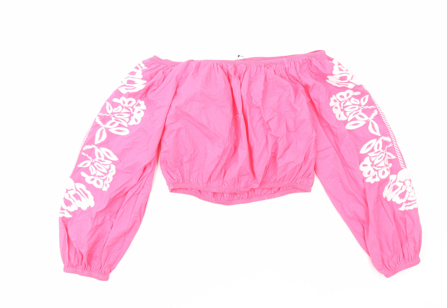 Marks and Spencer Womens Pink Cotton Cropped Blouse Size 12 Boat Neck
