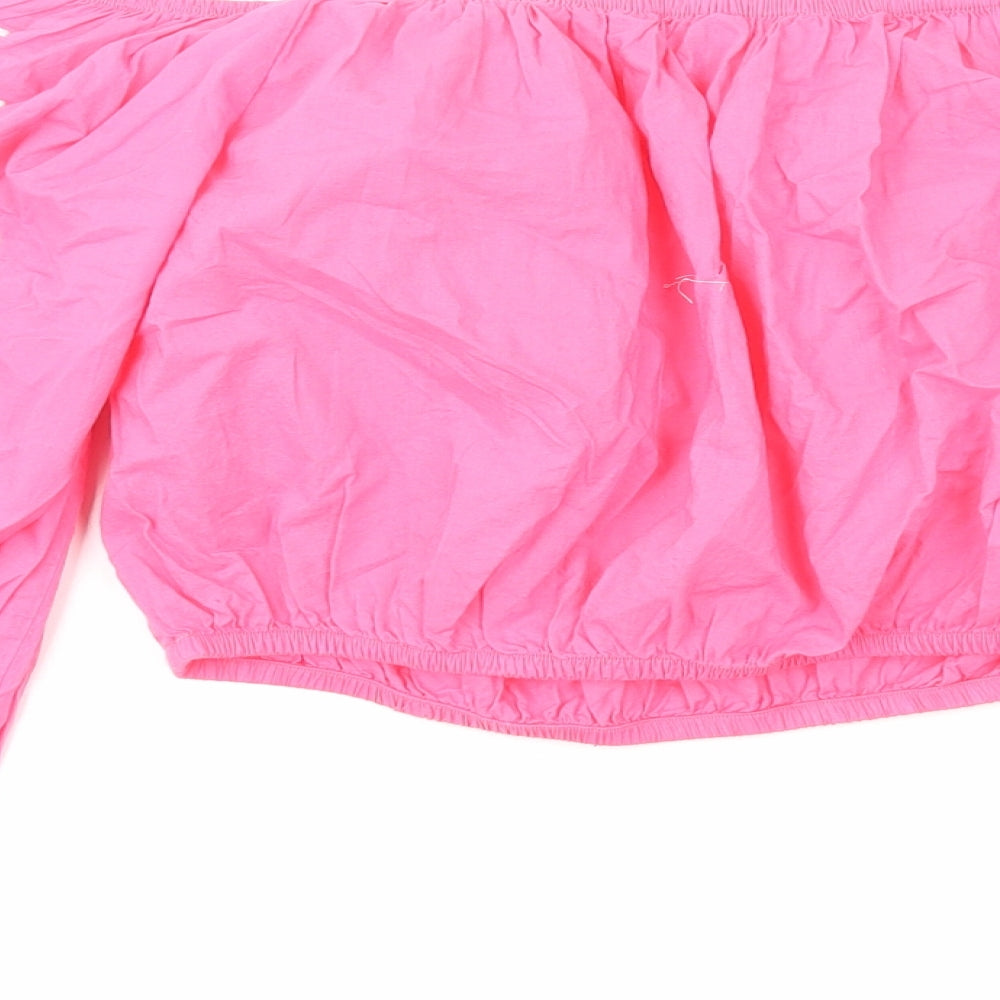 Marks and Spencer Womens Pink Cotton Cropped Blouse Size 12 Boat Neck