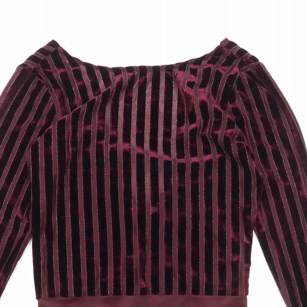 IVIVI Womens Purple Striped Polyester Bodysuit One-Piece Size S Snap