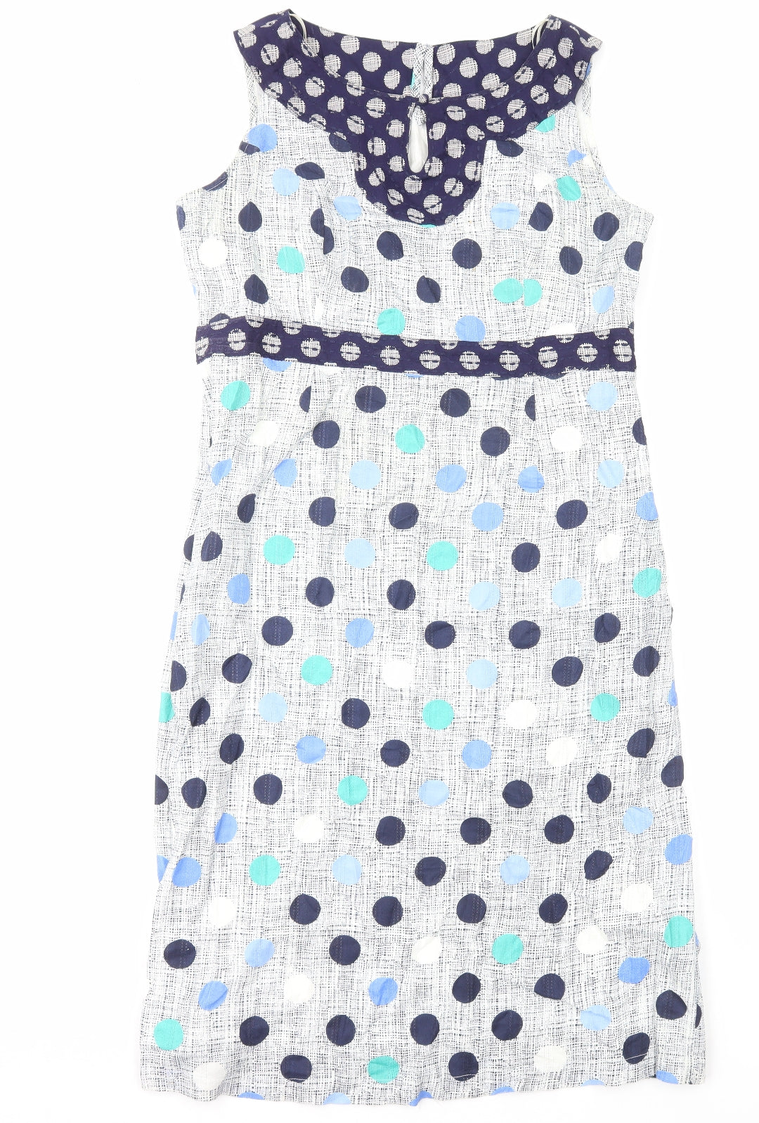 Maine Womens Blue Polka Dot Cotton Shift Size 14 Boat Neck Pullover