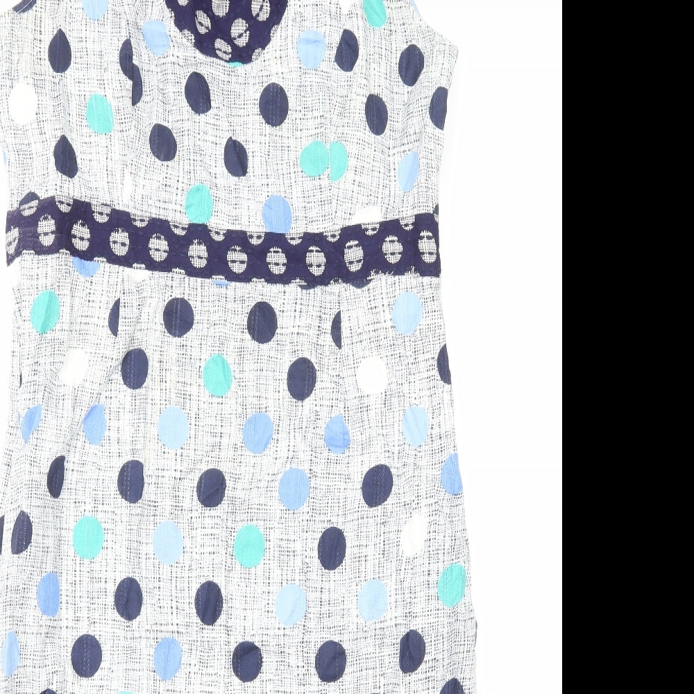 Maine Womens Blue Polka Dot Cotton Shift Size 14 Boat Neck Pullover