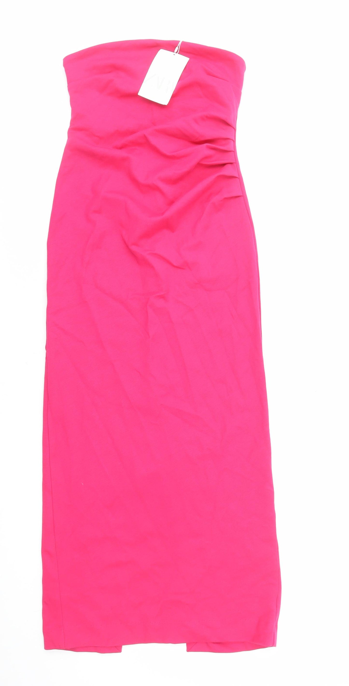 Zara Womens Pink Cotton Sheath Size S Square Neck Zip