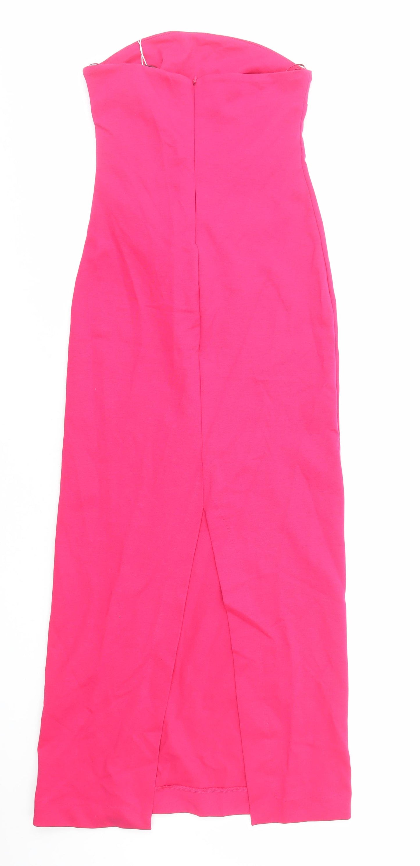 Zara Womens Pink Cotton Sheath Size S Square Neck Zip