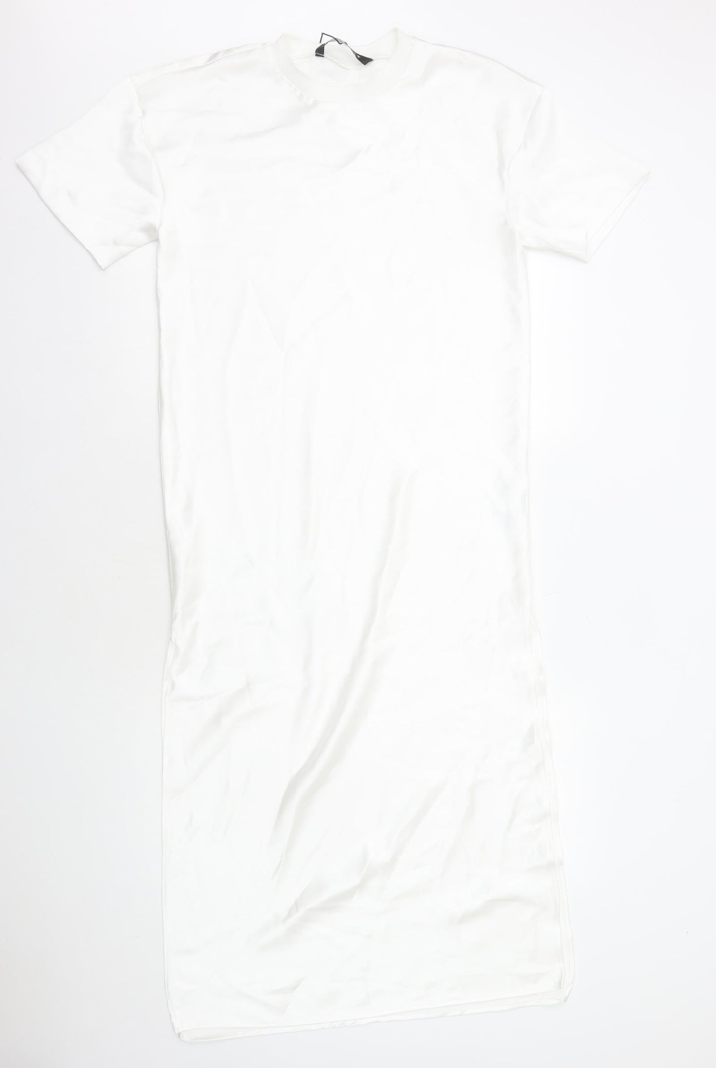 Zara Womens White Polyester T-Shirt Dress Size XS Cowl Neck Pullover
