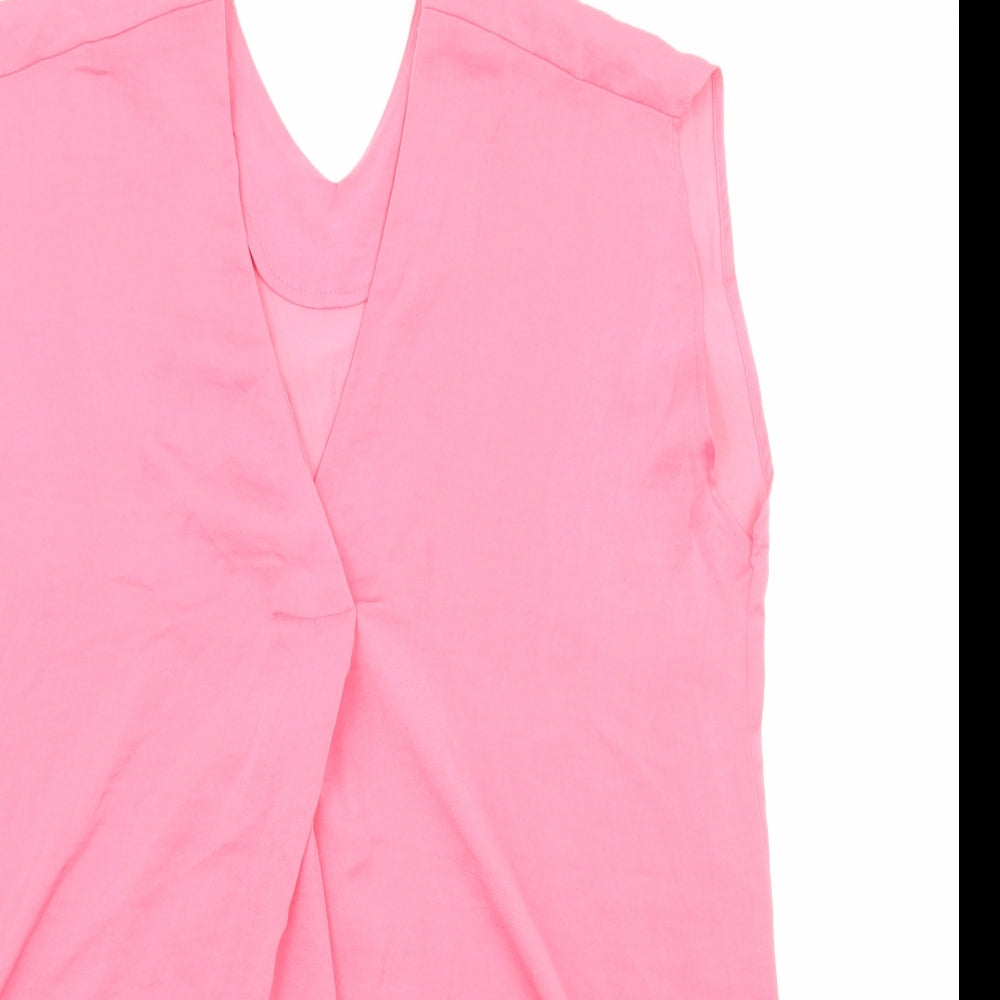 Marks and Spencer Womens Pink Polyester Basic Tank Size 6 V-Neck