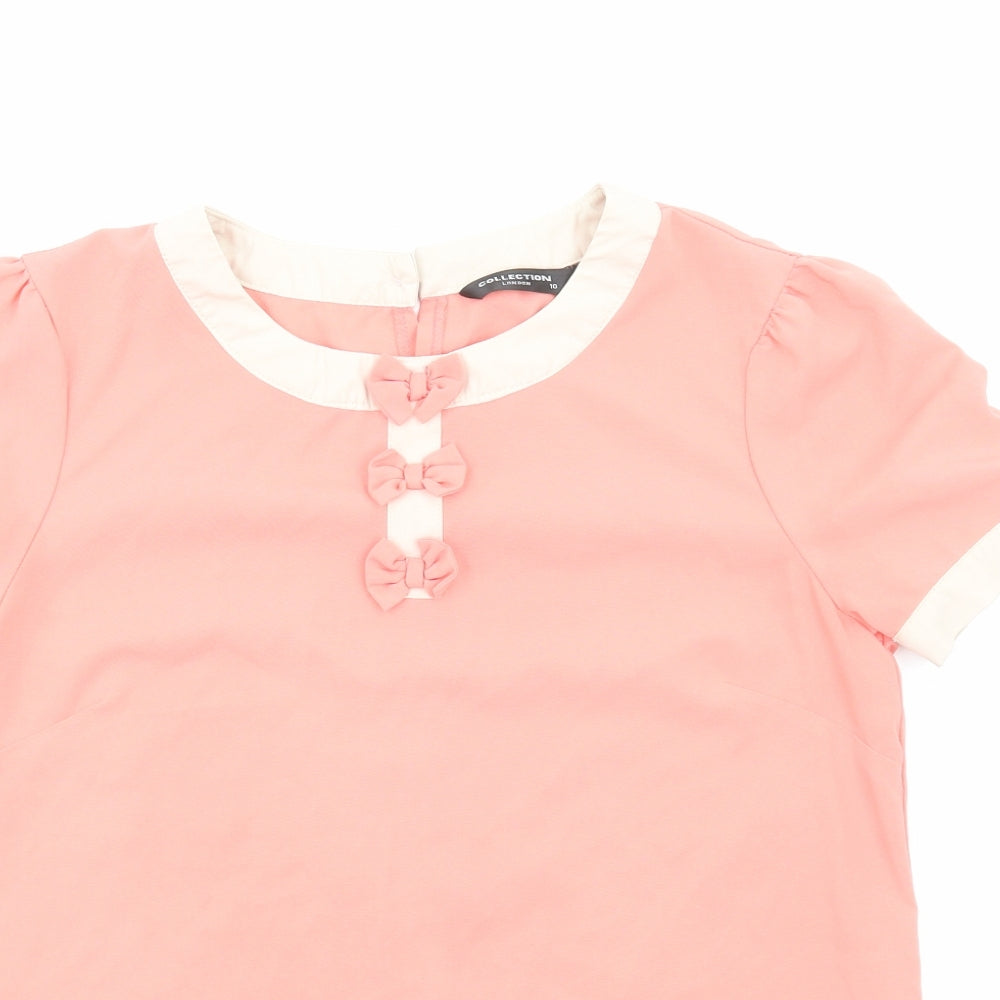 Collection London Womens Pink Polyester Basic Blouse Size 10 Round Neck