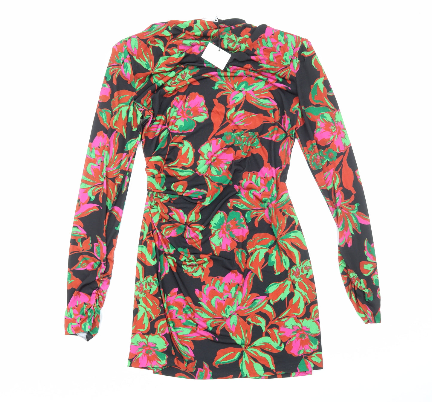 Zara Womens Multicoloured Floral Polyester Bodycon Size M Mock Neck Pullover