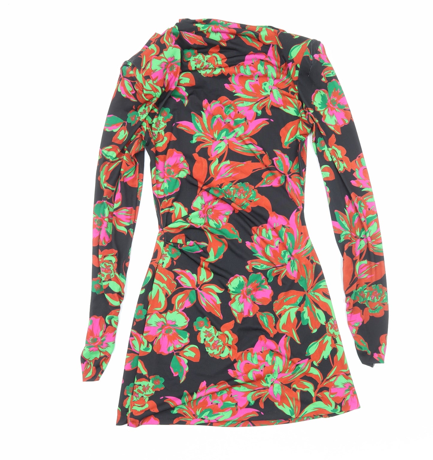 Zara Womens Multicoloured Floral Polyester Bodycon Size M Mock Neck Pullover