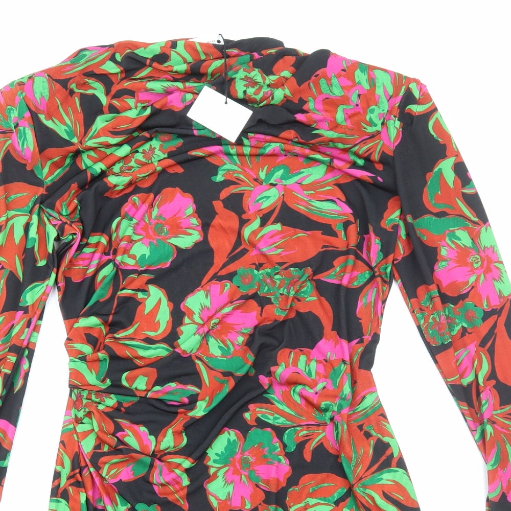 Zara Womens Multicoloured Floral Polyester Bodycon Size M Mock Neck Pullover