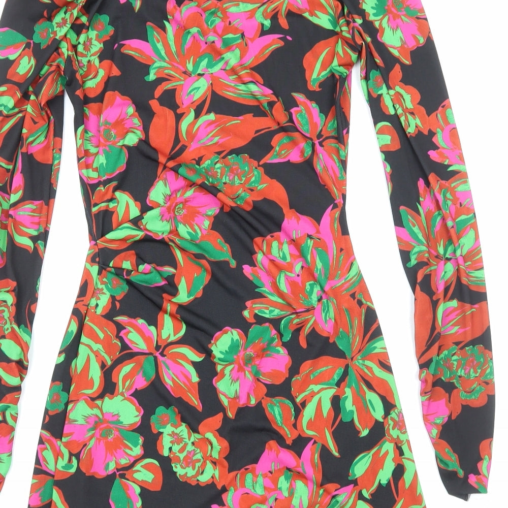 Zara Womens Multicoloured Floral Polyester Bodycon Size M Mock Neck Pullover