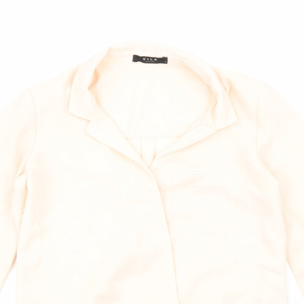 VILA Womens Pink Polyester Basic Button-Up Size S Collared