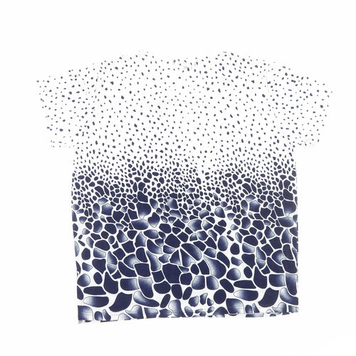 Hong Yu Womens Blue Geometric Polyester Basic T-Shirt Size L Crew Neck