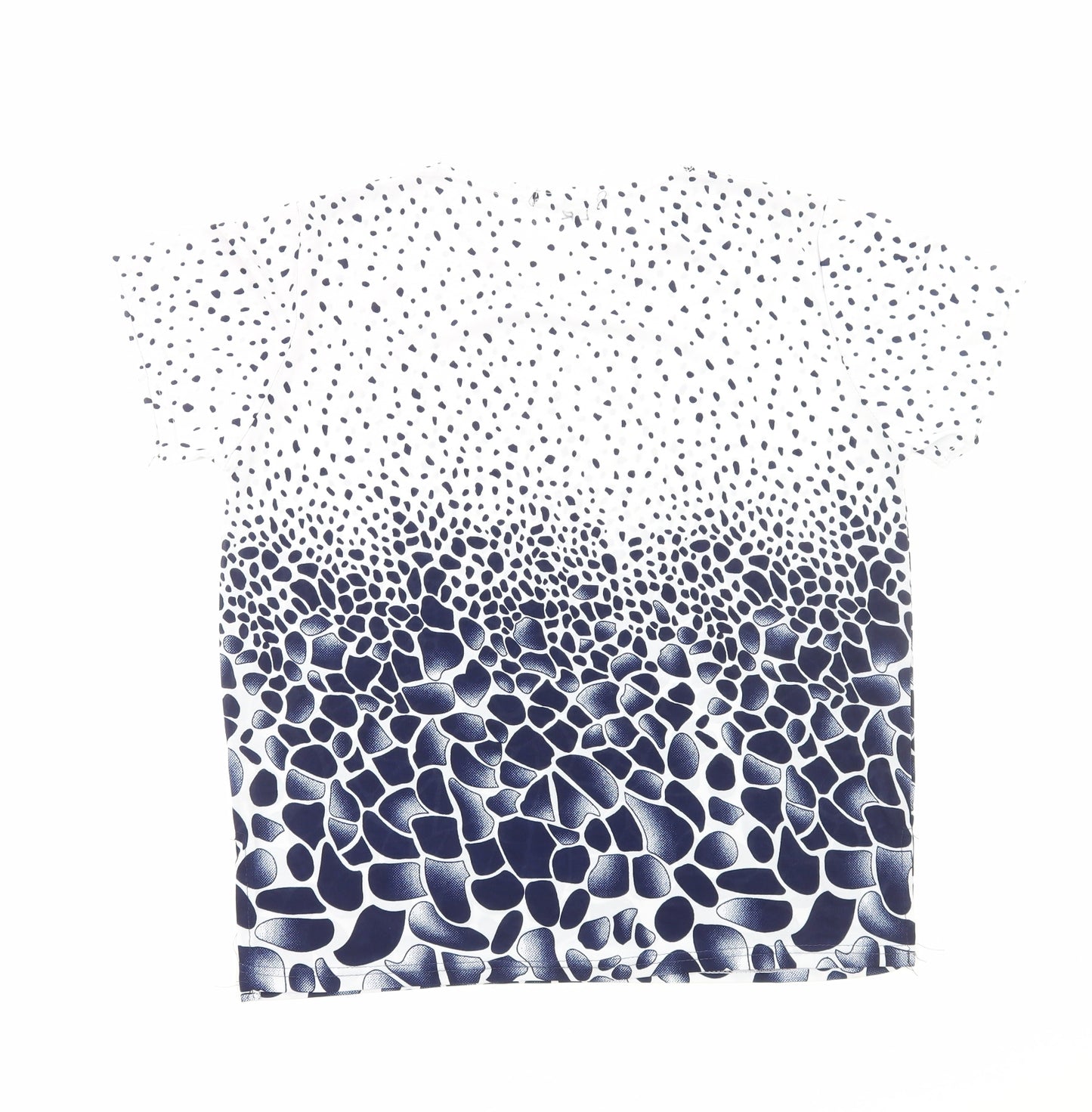 Hong Yu Womens Blue Geometric Polyester Basic T-Shirt Size L Crew Neck