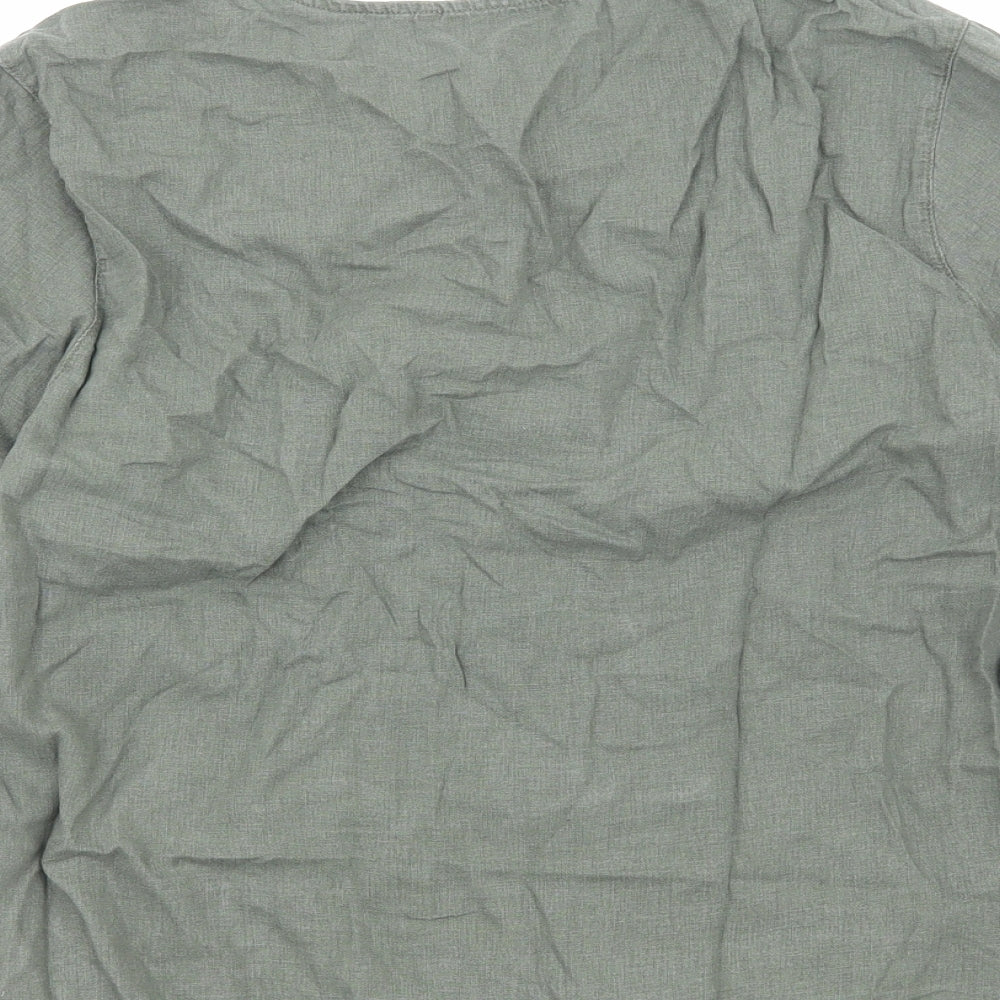 Marks and Spencer Womens Green Cotton Basic Button-Up Size 14 Round Neck
