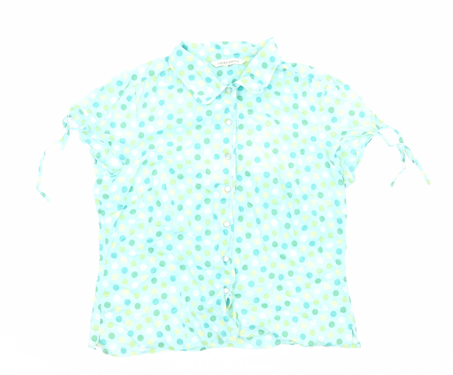 Laura Ashley Womens Green Polka Dot Cotton Basic Button-Up Size 16 Collared