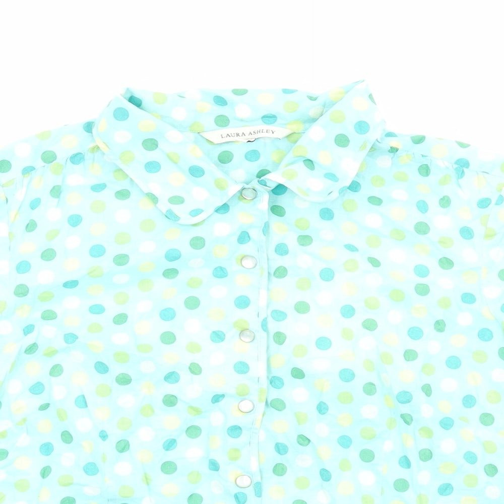 Laura Ashley Womens Green Polka Dot Cotton Basic Button-Up Size 16 Collared