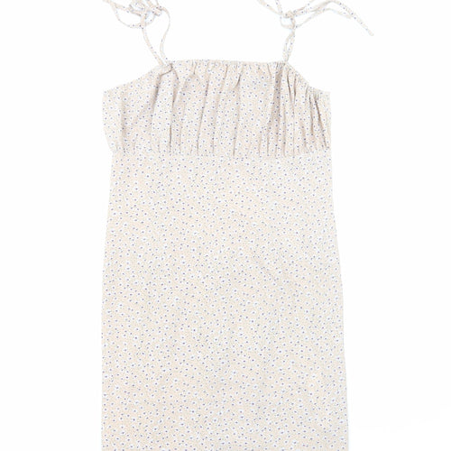 Missguided Womens Beige Floral Polyester Mini Size 14 Square Neck Zip