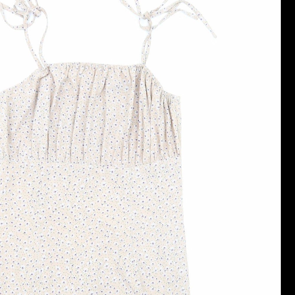 Missguided Womens Beige Floral Polyester Mini Size 14 Square Neck Zip