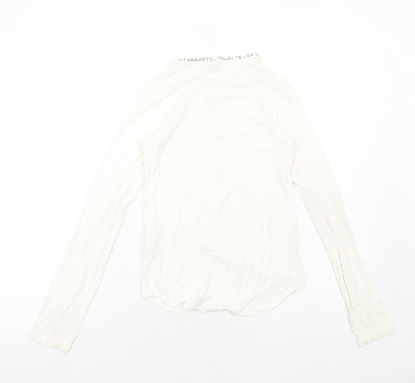 Joseph Womens White Viscose Basic T-Shirt Size S V-Neck - Embellished Neckline