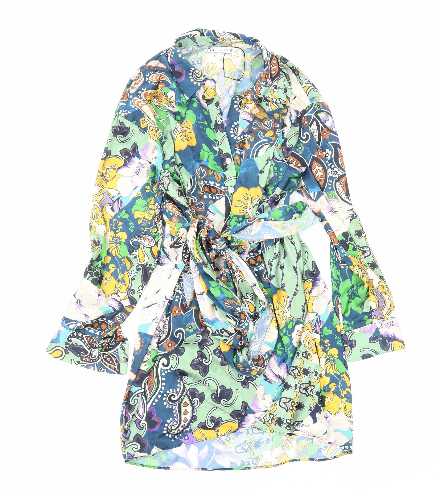 Zara Womens Multicoloured Geometric Polyester Wrap Dress Size S V-Neck Zip