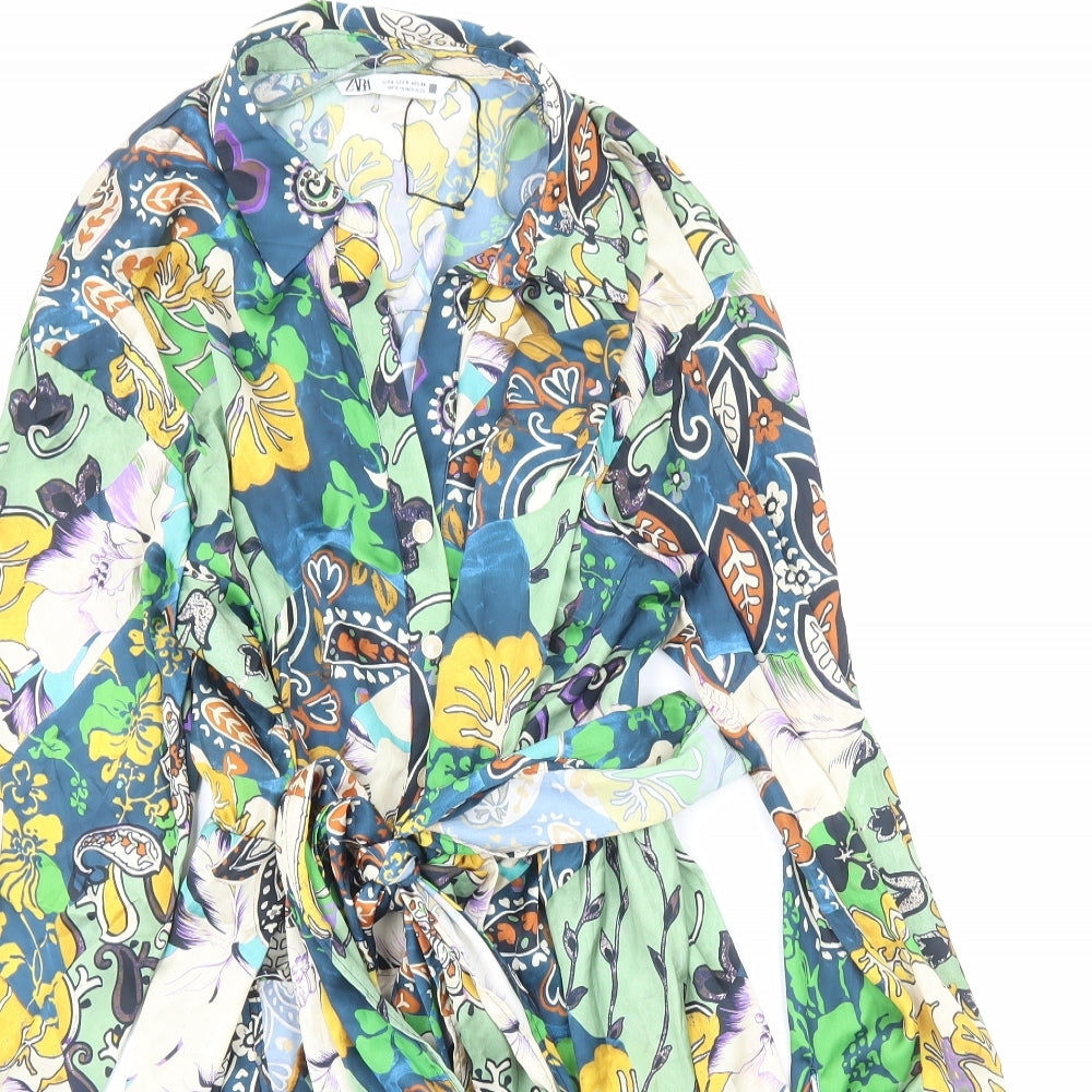 Zara Womens Multicoloured Geometric Polyester Wrap Dress Size S V-Neck Zip