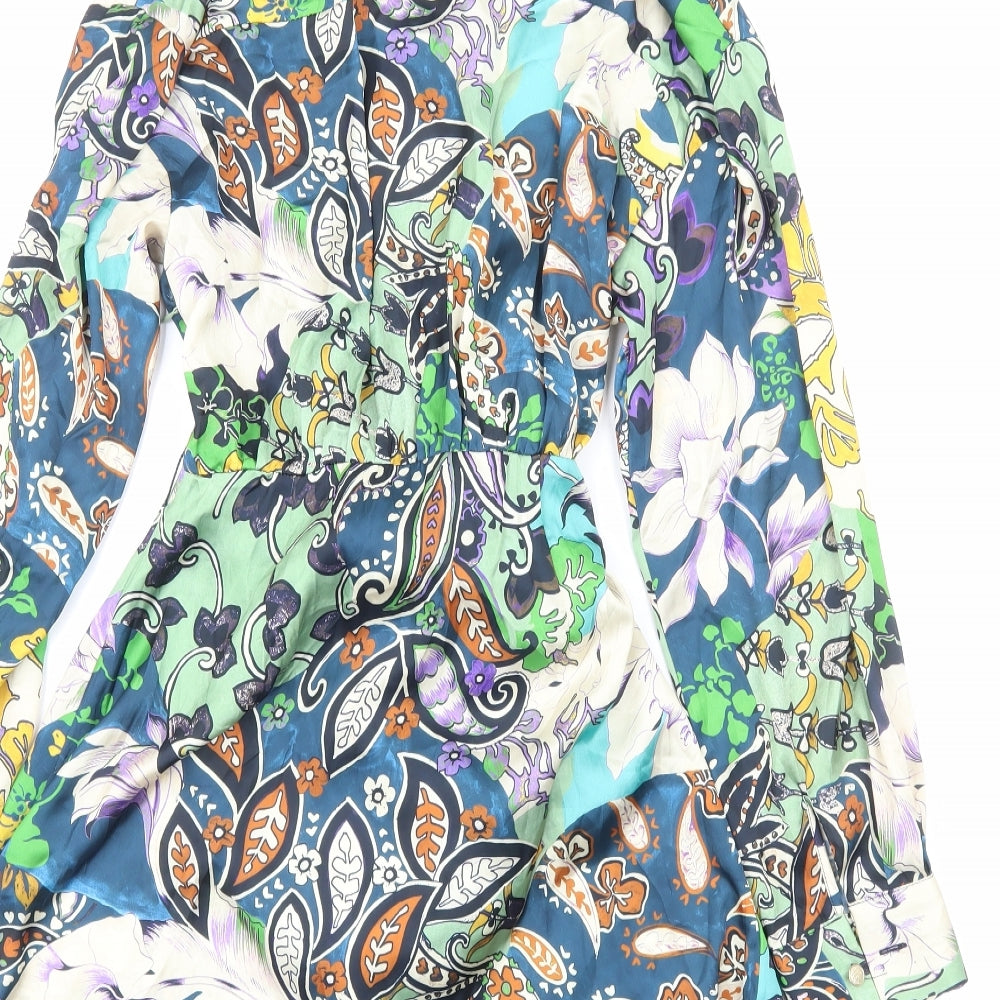 Zara Womens Multicoloured Geometric Polyester Wrap Dress Size S V-Neck Zip
