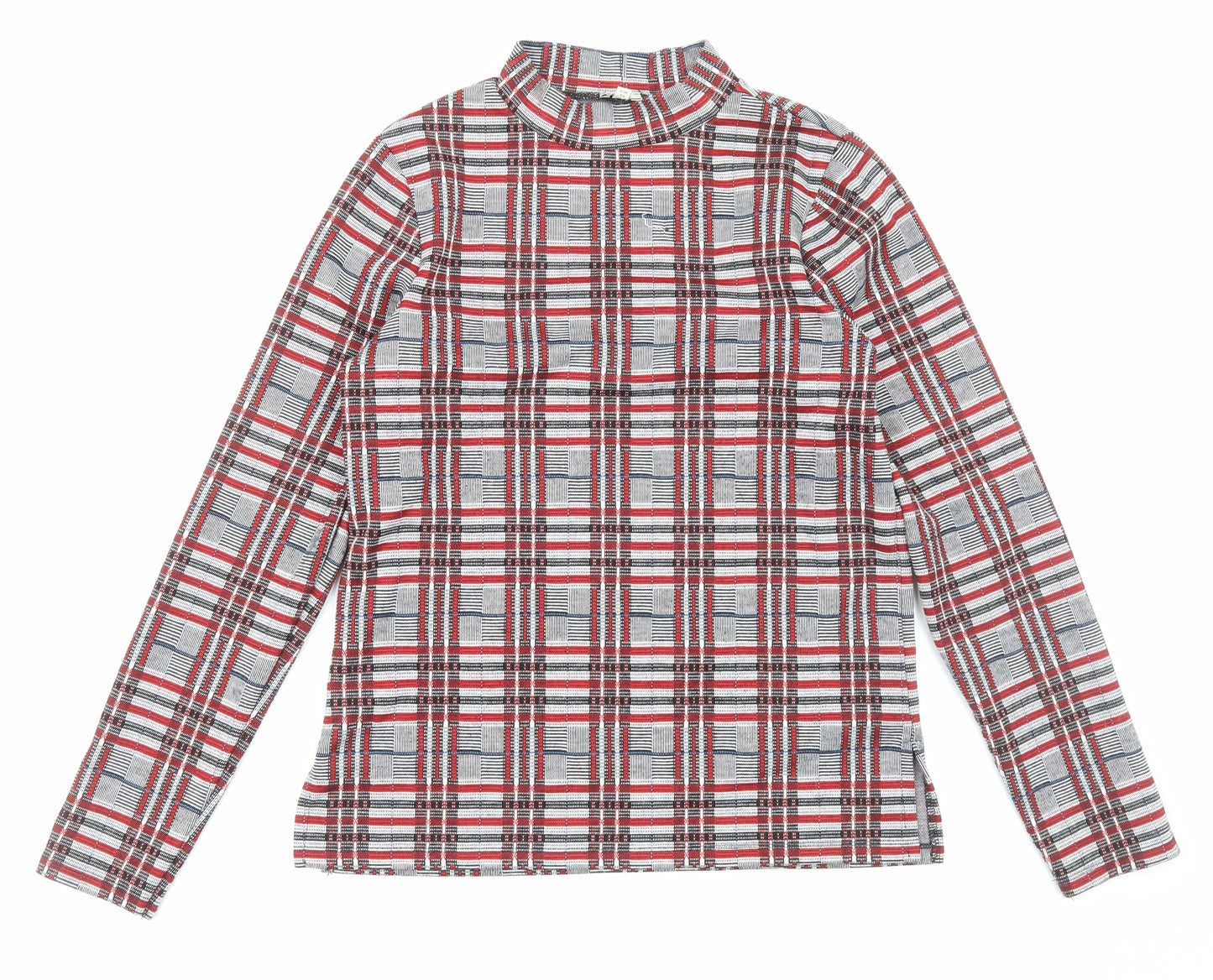 River Island Womens Grey Plaid Polyester Basic Blouse Size 10 Mock Neck