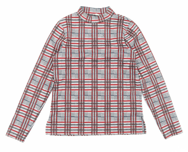 River Island Womens Grey Plaid Polyester Basic Blouse Size 10 Mock Neck