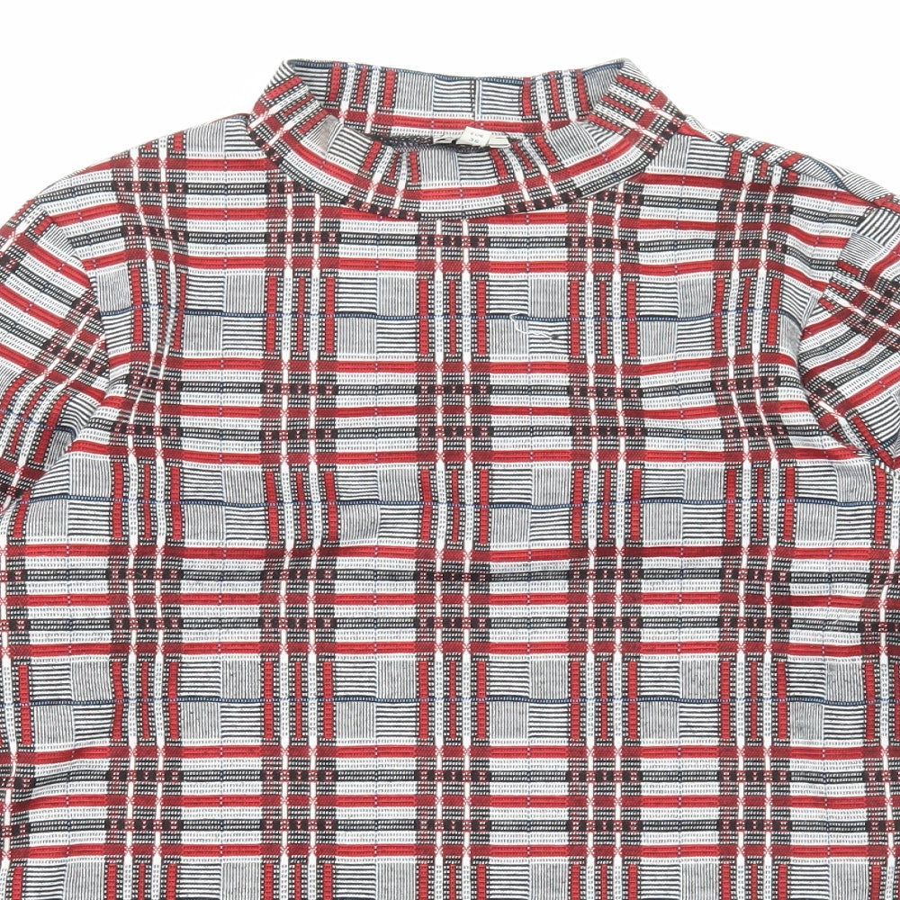 River Island Womens Grey Plaid Polyester Basic Blouse Size 10 Mock Neck