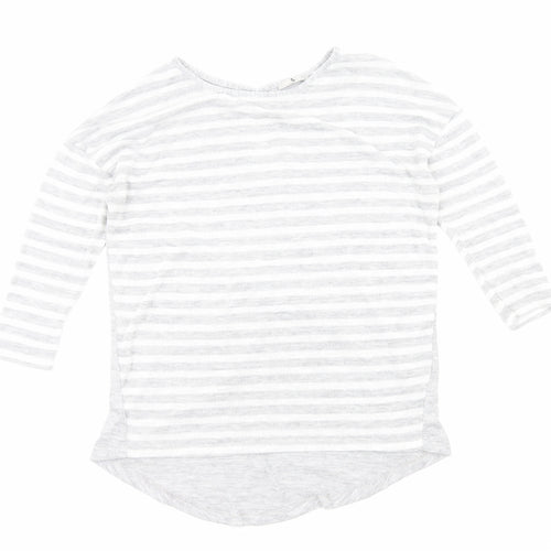 TU Womens Grey Striped Viscose Basic Blouse Size 12 Round Neck