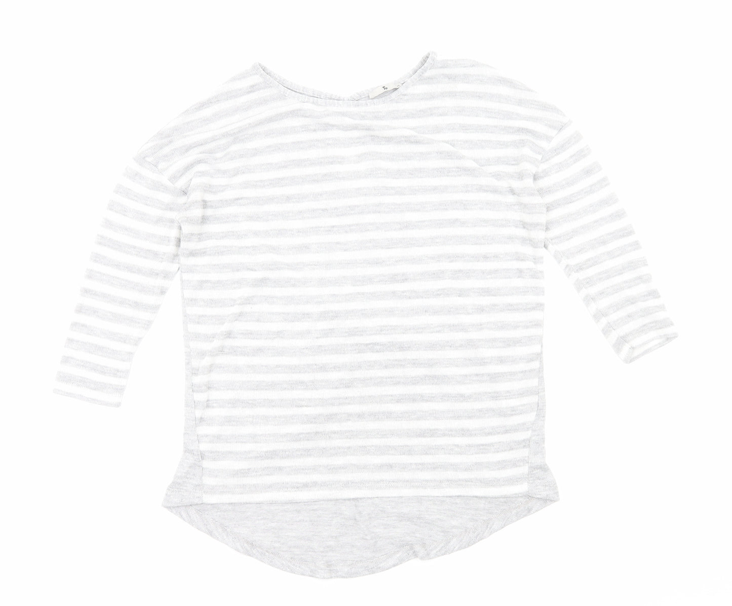 TU Womens Grey Striped Viscose Basic Blouse Size 12 Round Neck