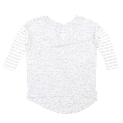 TU Womens Grey Striped Viscose Basic Blouse Size 12 Round Neck