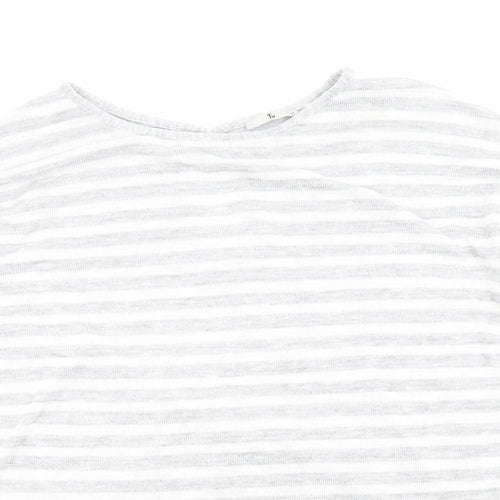 TU Womens Grey Striped Viscose Basic Blouse Size 12 Round Neck