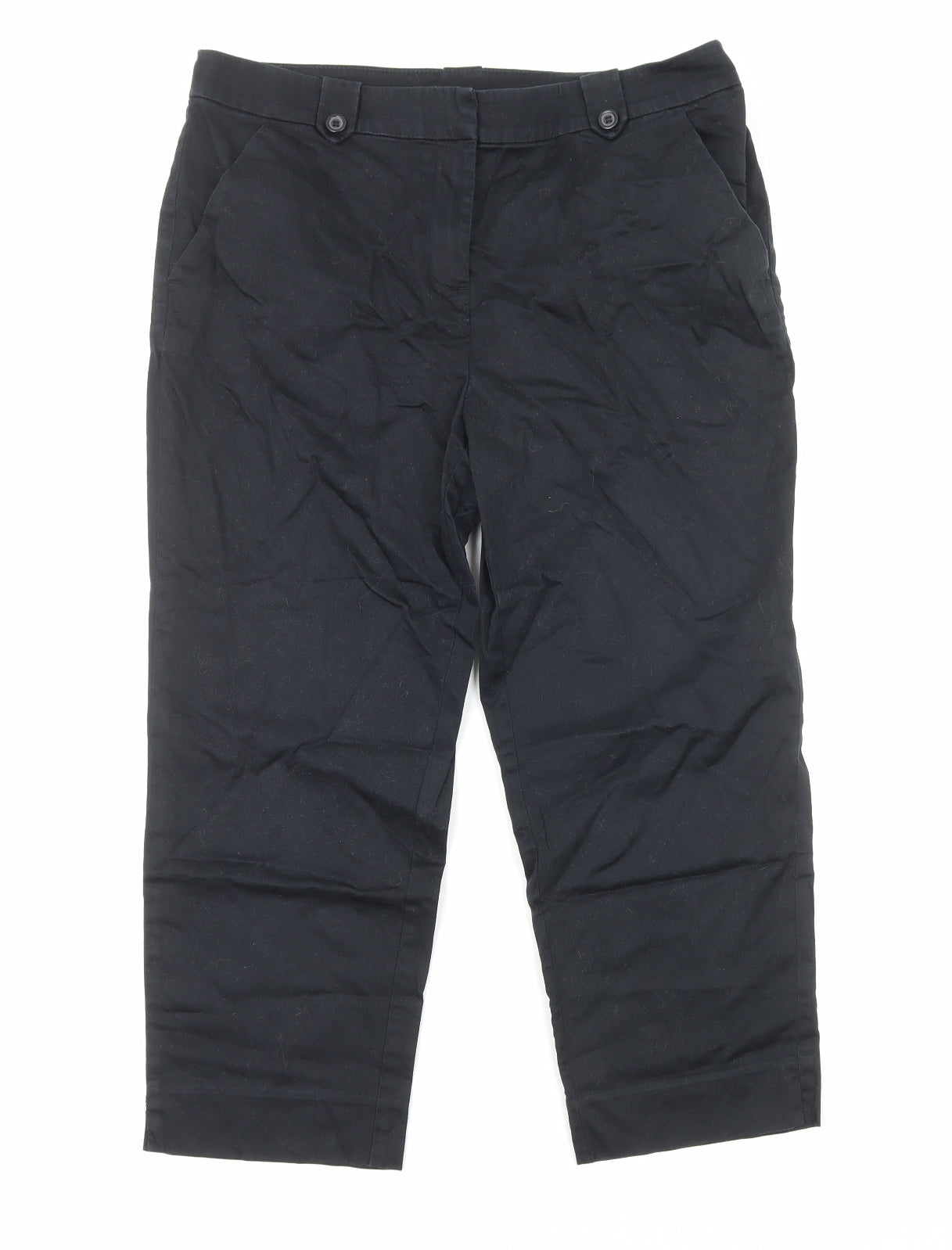 TU Womens Black Cotton Trousers Size 14 Regular Zip