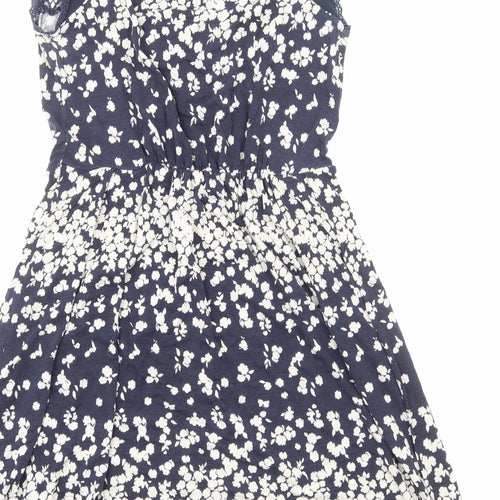 Oasis Womens Blue Floral Viscose A-Line Size M Boat Neck Pullover - Lace Trim