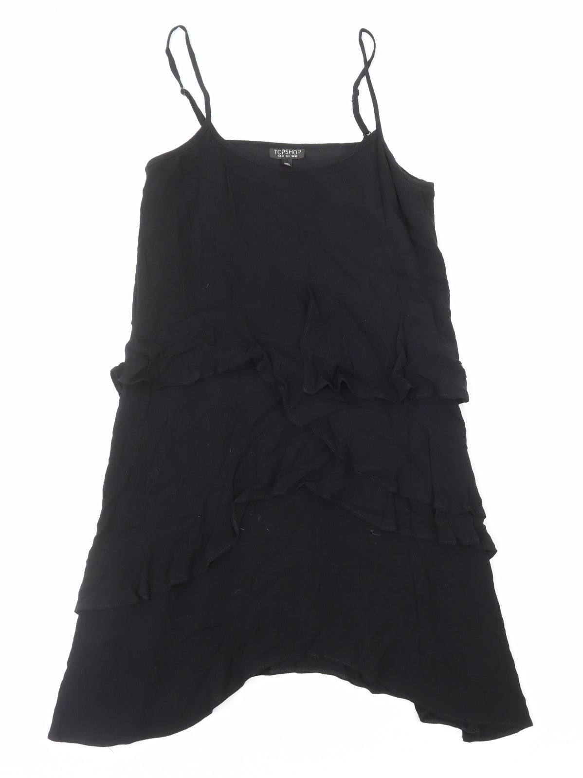 Topshop Womens Black Viscose Slip Dress Size 10 Round Neck Pullover