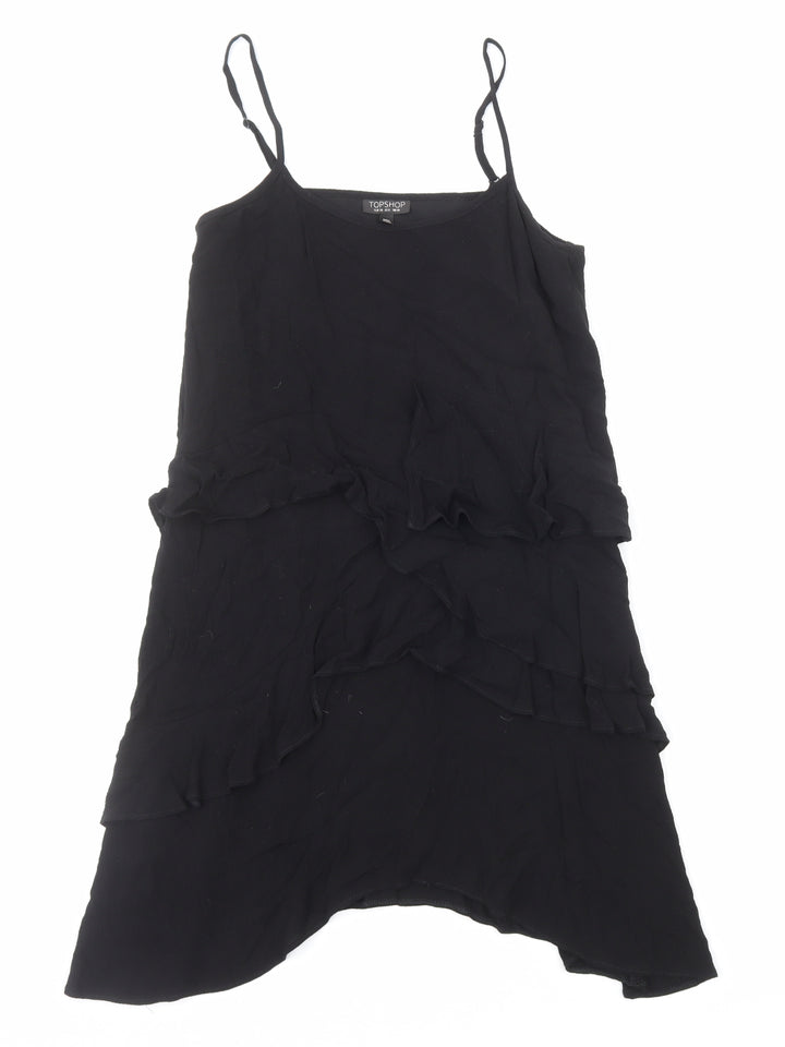 Topshop Womens Black Viscose Slip Dress Size 10 Round Neck Pullover
