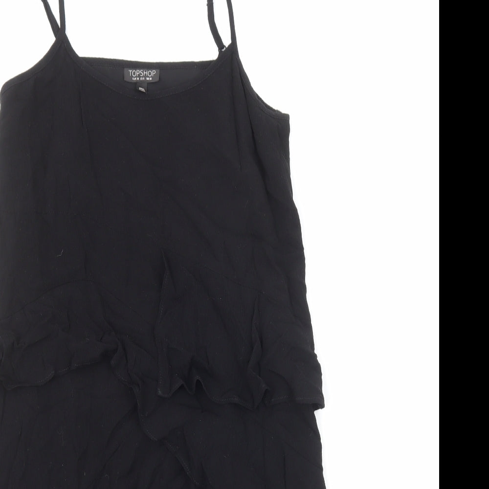 Topshop Womens Black Viscose Slip Dress Size 10 Round Neck Pullover