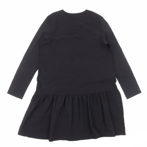 Zara Womens Black Cotton T-Shirt Dress Size S Round Neck Pullover