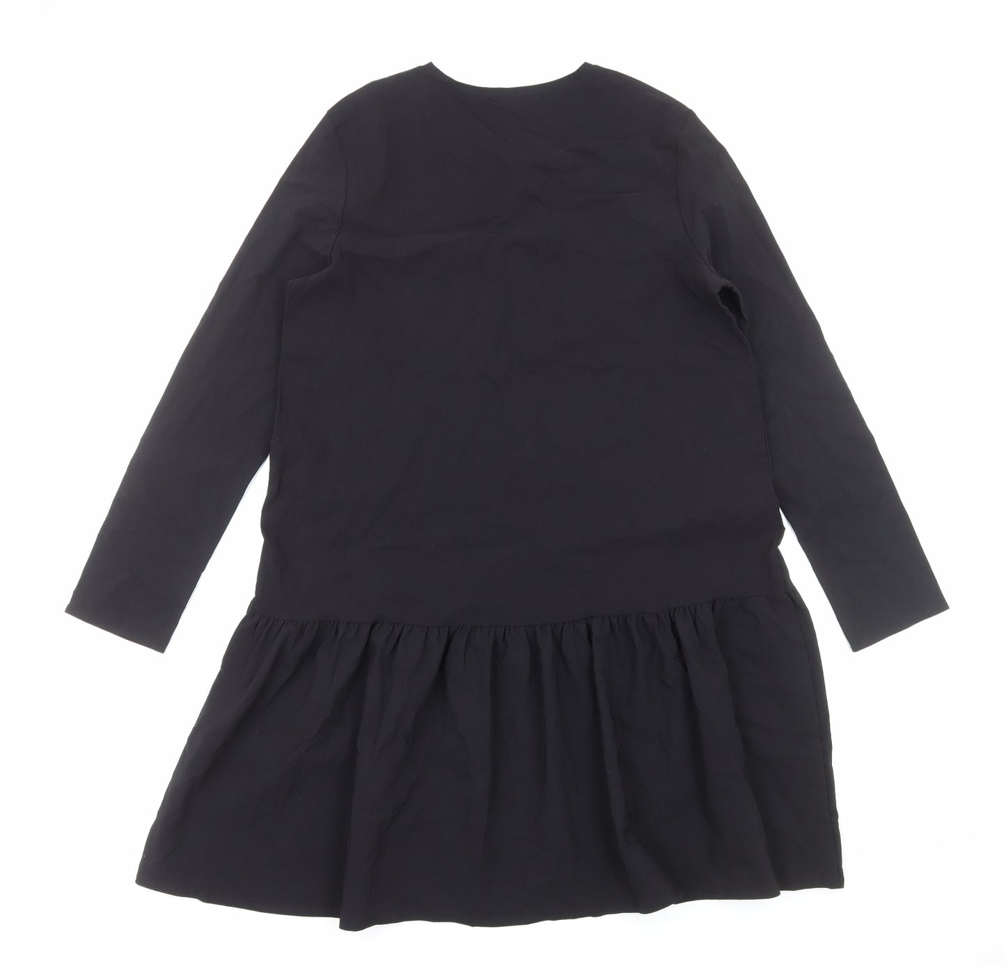 Zara Womens Black Cotton T-Shirt Dress Size S Round Neck Pullover