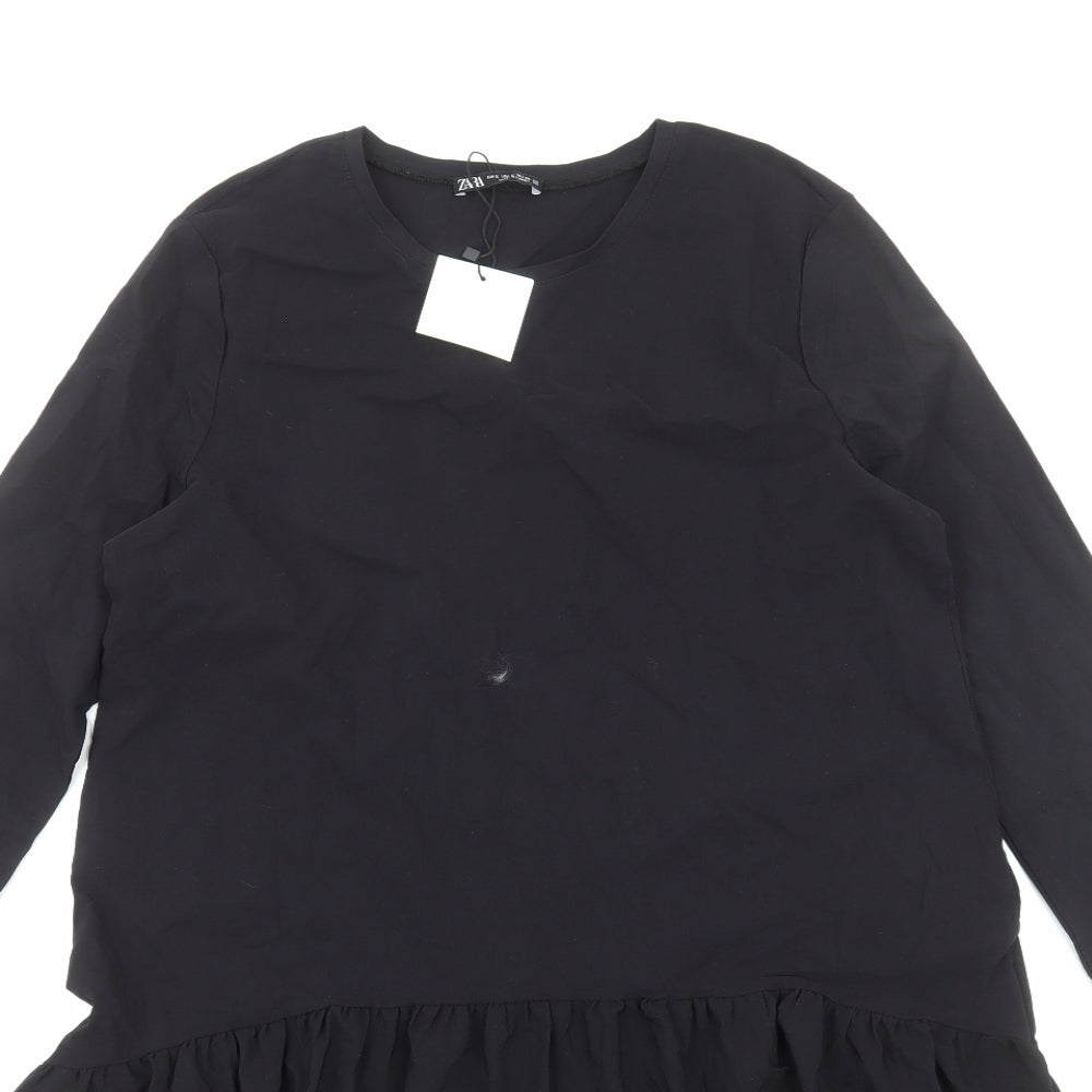Zara Womens Black Cotton T-Shirt Dress Size S Round Neck Pullover