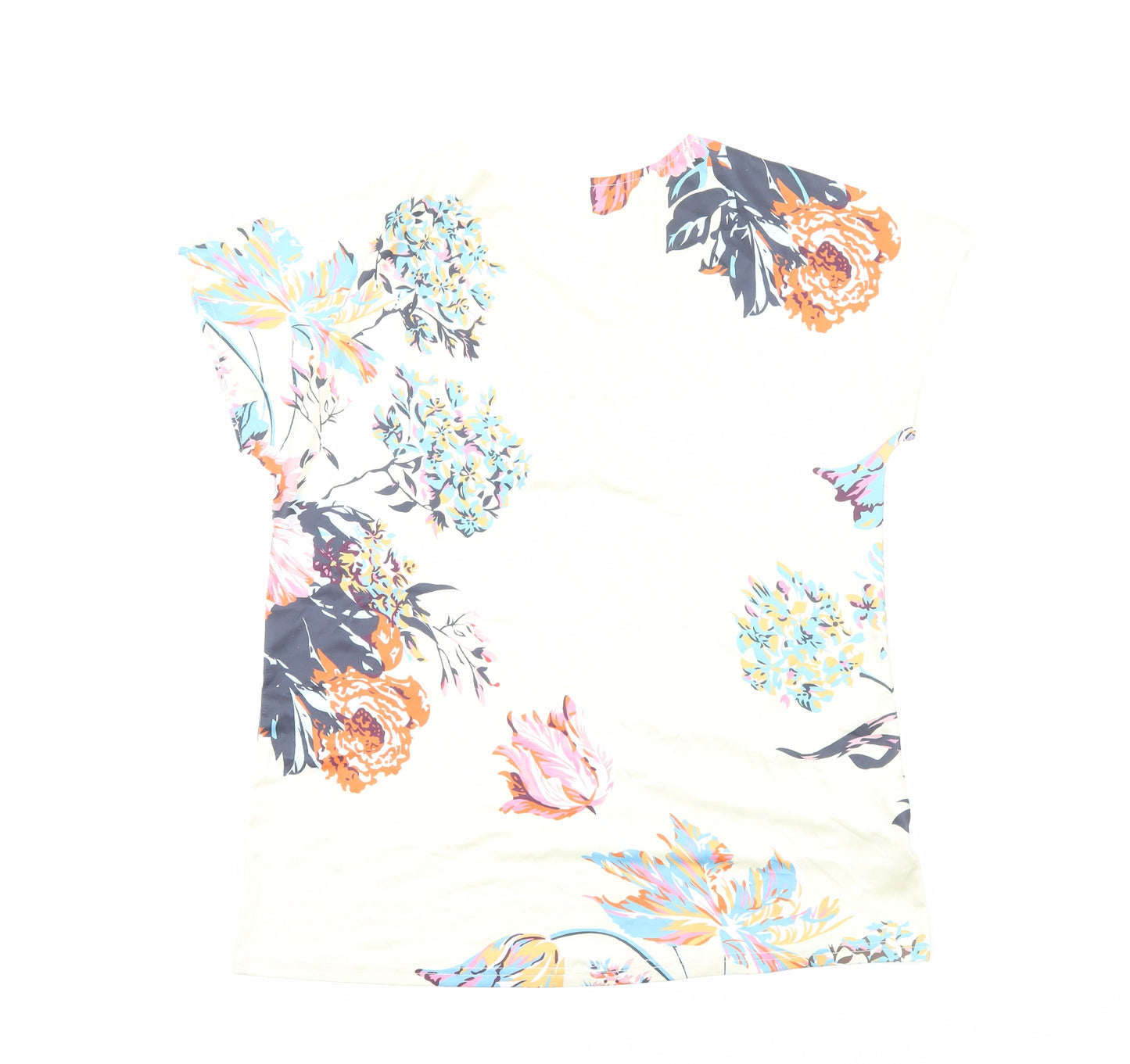 Preworn Womens Ivory Floral Polyester Basic T-Shirt Size M V-Neck - Lace Trim