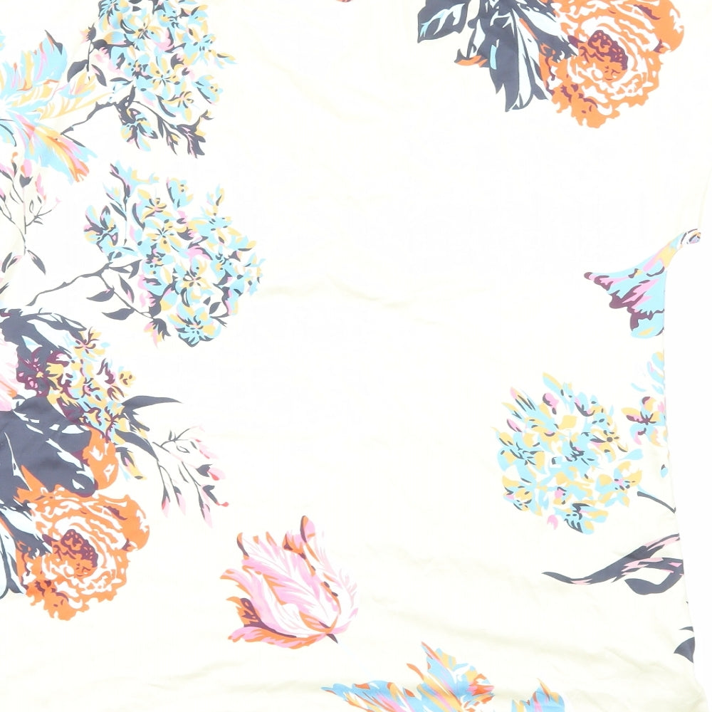 Preworn Womens Ivory Floral Polyester Basic T-Shirt Size M V-Neck - Lace Trim