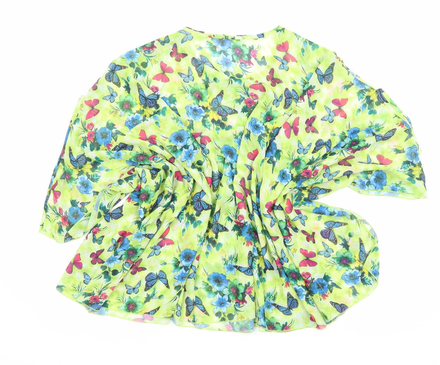 Urban Mist Womens Green Floral Polyester Basic Blouse Size L Scoop Neck